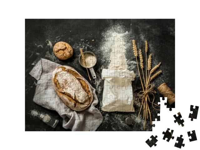 Rustic Bread, Flour Sprinkled from the White Paper Bag, M... Jigsaw Puzzle with 200 pieces