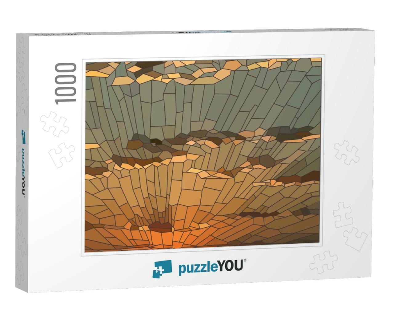 Vector Illustration of Sunset with Clouds in Stained Glas... Jigsaw Puzzle with 1000 pieces