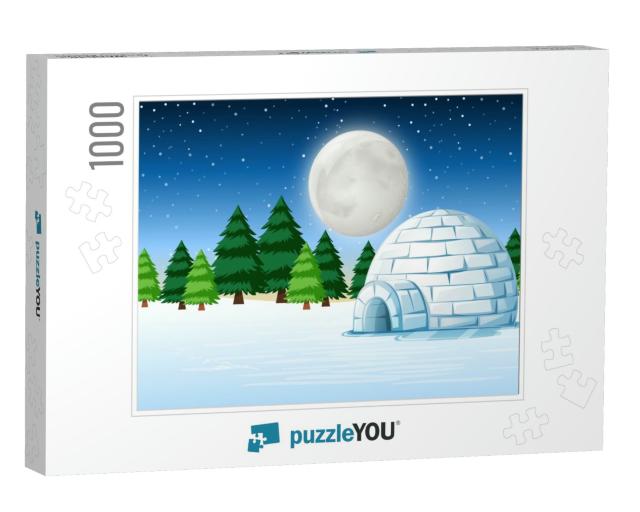 Igloo in Winter Night Landscape Illustration... Jigsaw Puzzle with 1000 pieces
