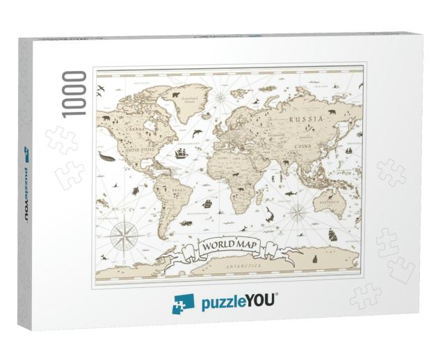 World Map Vintage Cartoon Detailed - Vector with Layaers... Jigsaw Puzzle with 1000 pieces