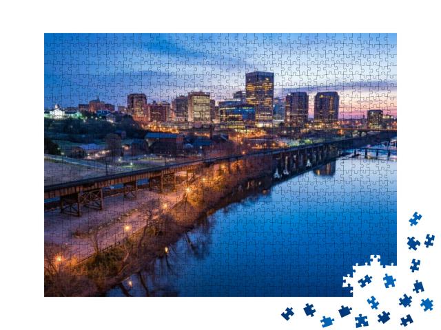 Richmond, Virginia Night City Skyline Along the James Riv... Jigsaw Puzzle with 1000 pieces