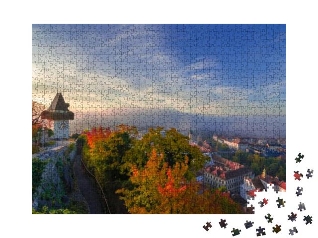 Cityscape of Graz & the Famous Clock Tower Grazer Uhrturm... Jigsaw Puzzle with 1000 pieces