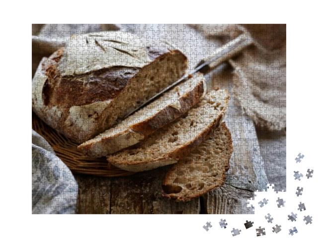 Traditional Sourdough Bread, Sliced on a Wooden Board, Cl... Jigsaw Puzzle with 1000 pieces