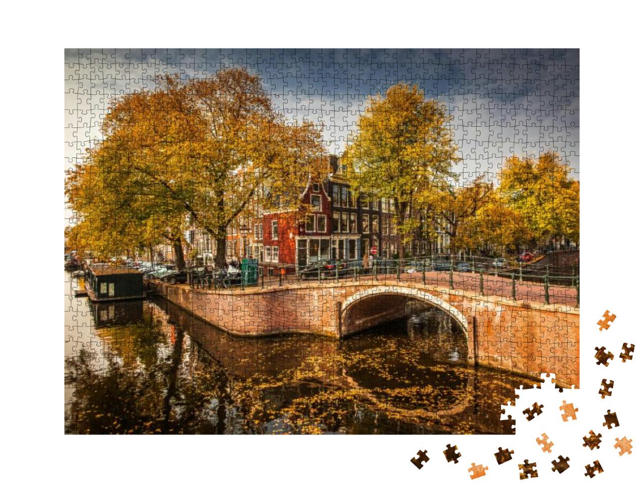 Beautiful Canals in Amsterdam in Autum, Holland... Jigsaw Puzzle with 1000 pieces