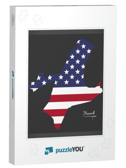 Newark New Jersey Map with American National Flag Illustr... Jigsaw Puzzle