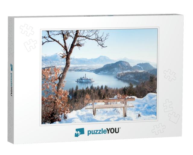Beautiful View of Wooden Bench Overlooking Famous Lake Bl... Jigsaw Puzzle