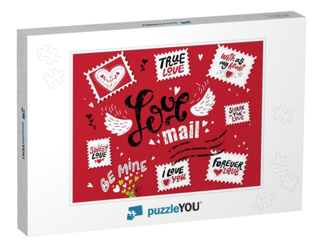 Set Love Mail, Hand-Drawn Lettering. the Inscription Love... Jigsaw Puzzle