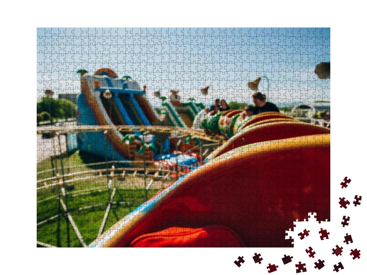 Cheerful Young People Enjoying in Funfair & Riding in Rol... Jigsaw Puzzle with 1000 pieces