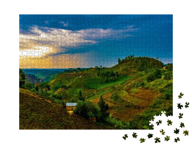 Sunset Over the Tea Growing Hills Near Bwindi & Queen Eli... Jigsaw Puzzle with 1000 pieces