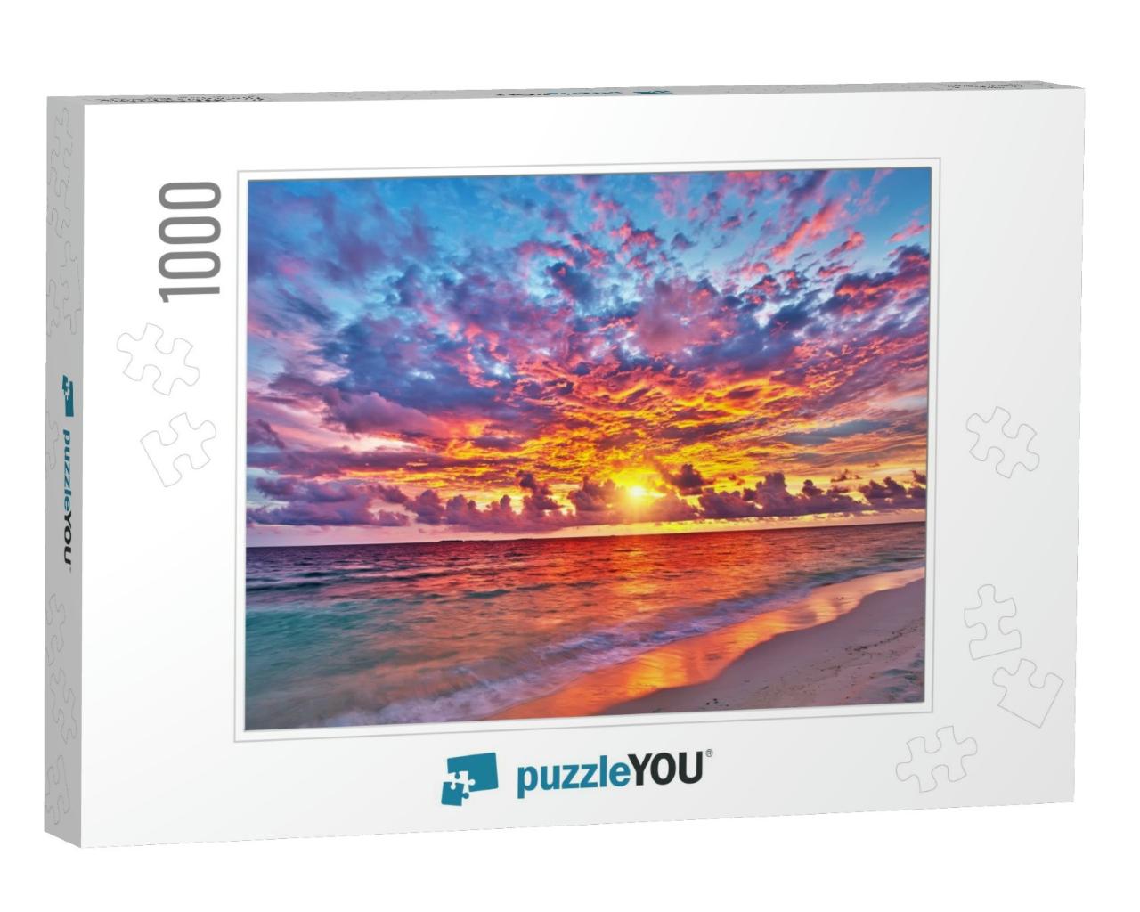 Colorful Sunset Over Ocean on Maldives... Jigsaw Puzzle with 1000 pieces