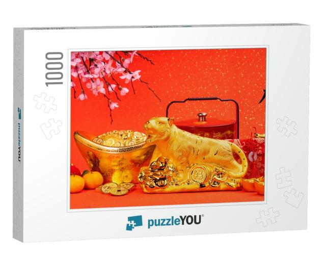 Tradition Chinese Golden Tiger Statue, 2022 is Year... Jigsaw Puzzle with 1000 pieces