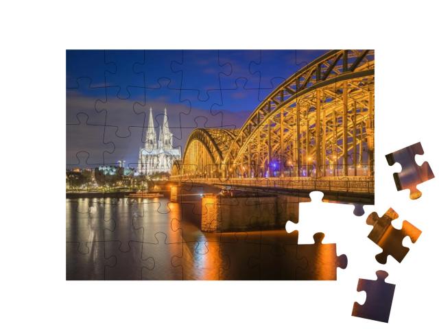 Night View of Cologne Cathedral in Cologne, Germany... Jigsaw Puzzle with 48 pieces