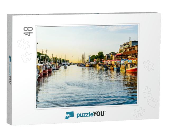 Canal with Ships & Baltic Sea in Warnemuende, Rostock Ger... Jigsaw Puzzle with 48 pieces