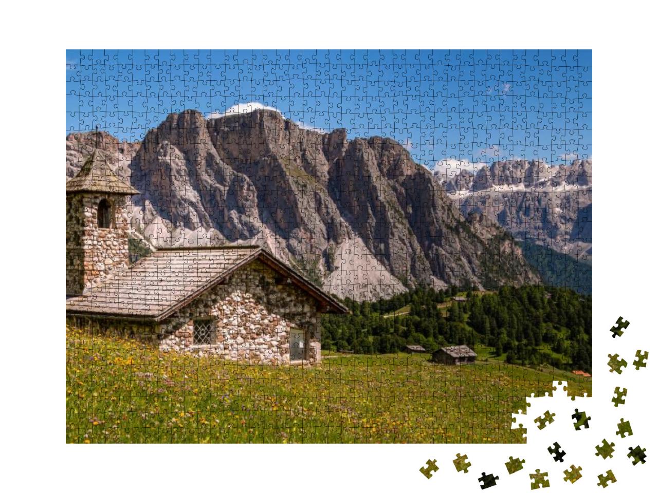 Mountain Chapel in Front of Sella Group Sellagruppe, Grup... Jigsaw Puzzle with 1000 pieces