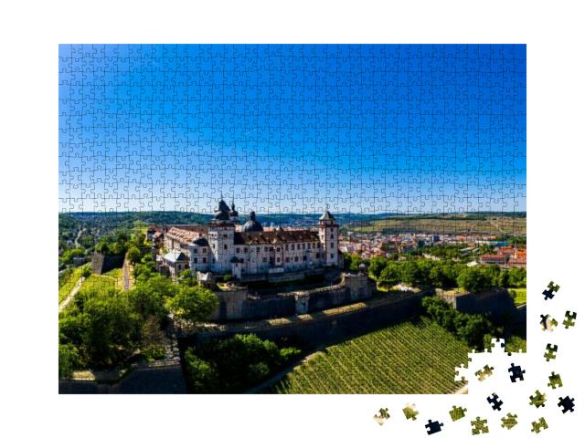 Aerial View, Marienberg Fortress with River Main & Old To... Jigsaw Puzzle with 1000 pieces