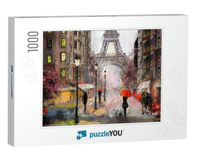 Oil Painting on Canvas, Street View of Paris. Artwork. Ei... Jigsaw Puzzle with 1000 pieces