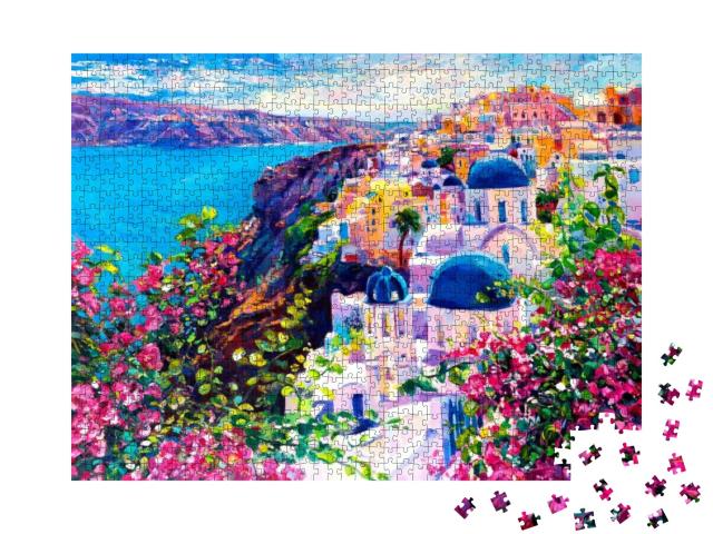 Oil Painting. Santorini Seascape. Wall Decor... Jigsaw Puzzle with 1000 pieces