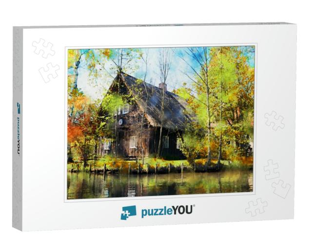 Watercolor Illustration of Spreewald Forest House in Autu... Jigsaw Puzzle