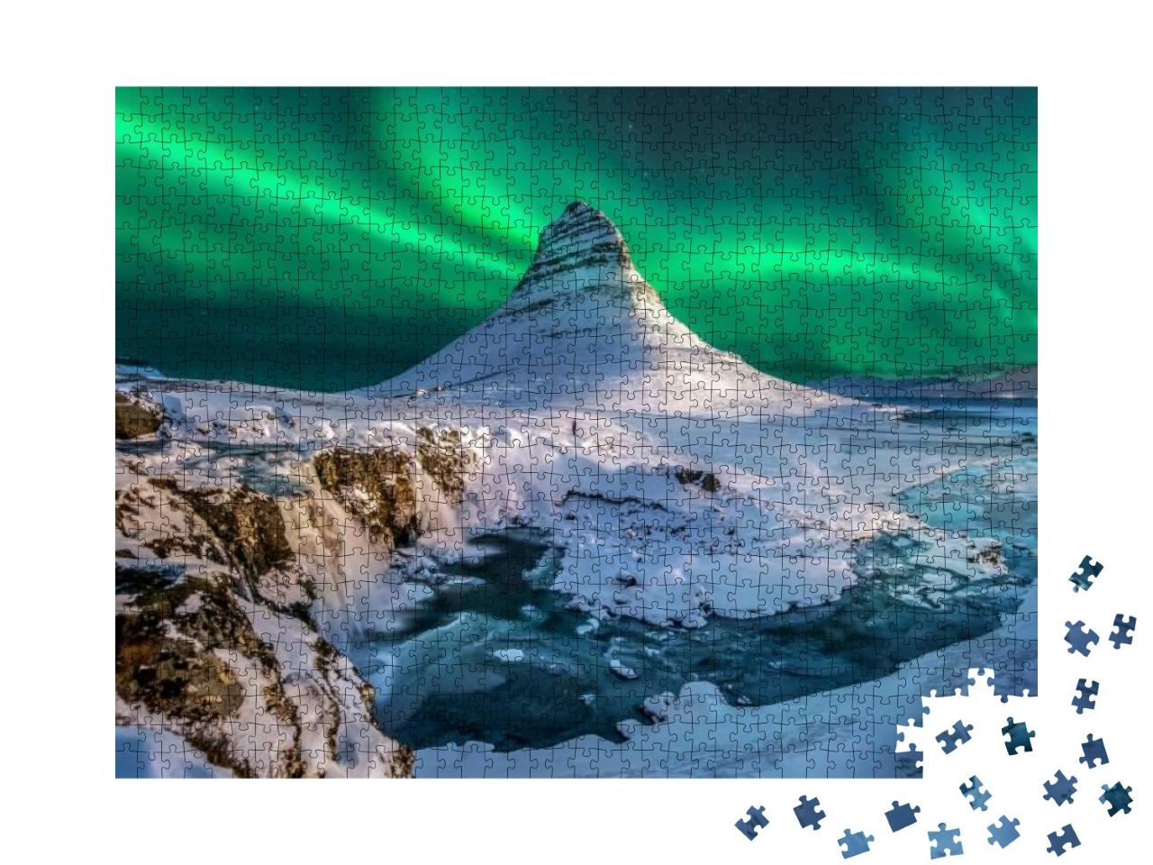 Northern Lights Appear Over Mount Kirkjufell in Iceland... Jigsaw Puzzle with 1000 pieces