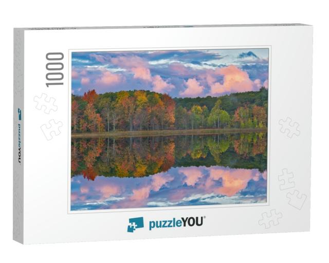 Autumn Landscape At Dawn of the Shoreline of Deep Lake wi... Jigsaw Puzzle with 1000 pieces