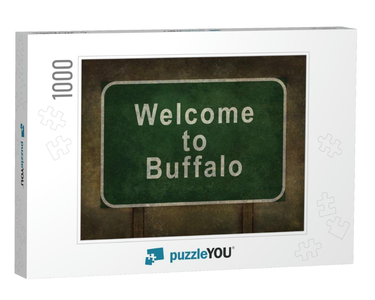 Welcome to Buffalo Road Sign Illustration, with Distresse... Jigsaw Puzzle with 1000 pieces