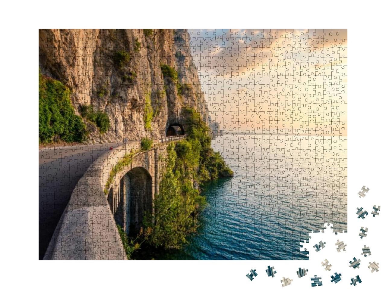 The Garda Lake Coastal Road Near Limone Del Garda, Bresci... Jigsaw Puzzle with 1000 pieces