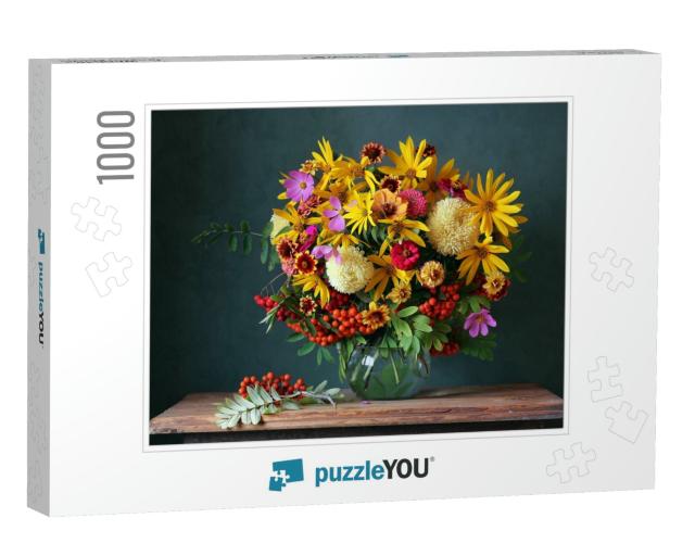 Autumn Bouquet with Garden Flowers & Branches of Mountain... Jigsaw Puzzle with 1000 pieces