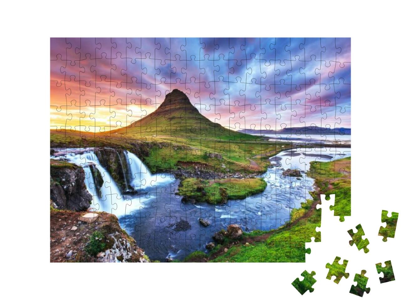 The Picturesque Sunset Over Landscapes & Waterfalls. Kirk... Jigsaw Puzzle with 200 pieces