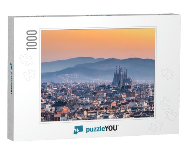 Barcelona, Sagrada Familia At Sunrise. Spain... Jigsaw Puzzle with 1000 pieces