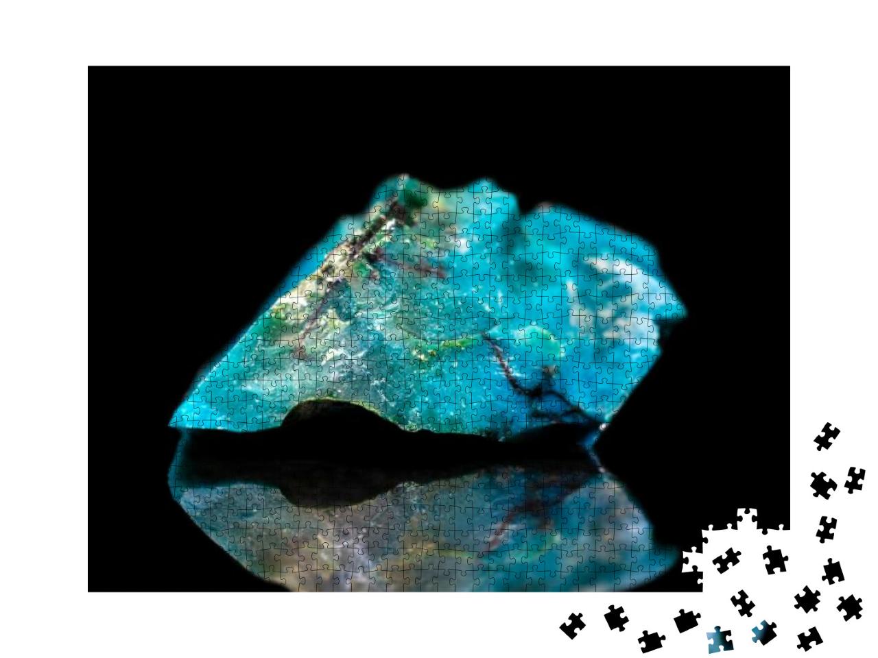 Raw Gemstone in Front of Black, Blue Chrysocolla Mineral... Jigsaw Puzzle with 1000 pieces