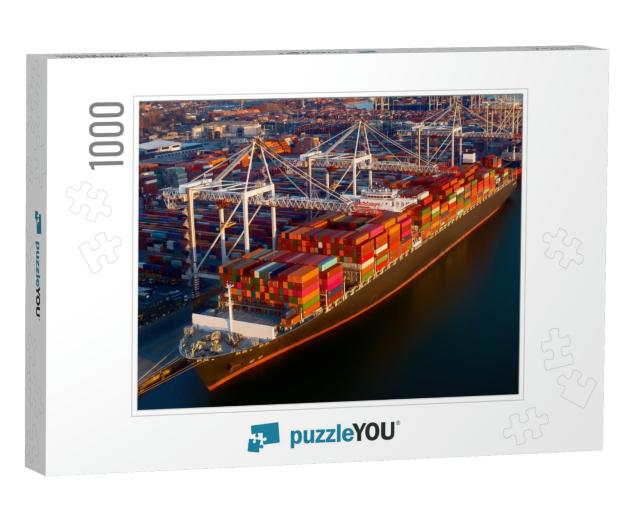 Aerial View of Colorful Containers on a Cargo Ship At the... Jigsaw Puzzle with 1000 pieces