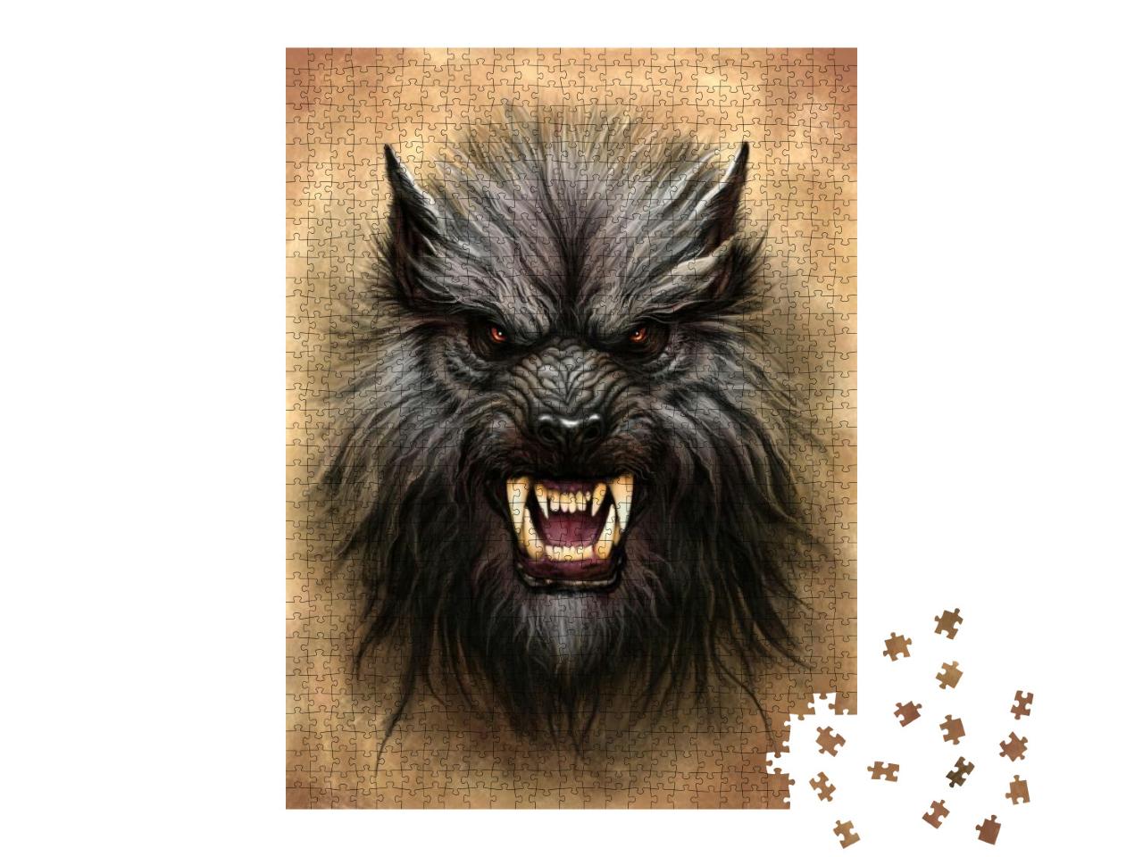Werewolf Head on the Textured Abstract Background. Digita... Jigsaw Puzzle with 1000 pieces