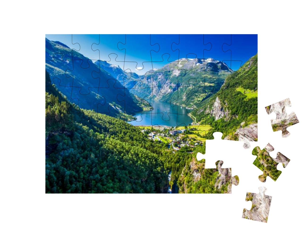 View of Geirangerfjord in Norway, Europe... Jigsaw Puzzle with 48 pieces