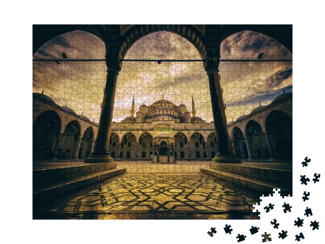 Vintage Style of Sultan Ahmed Mosque Blue Mosque, Istanbu... Jigsaw Puzzle with 1000 pieces