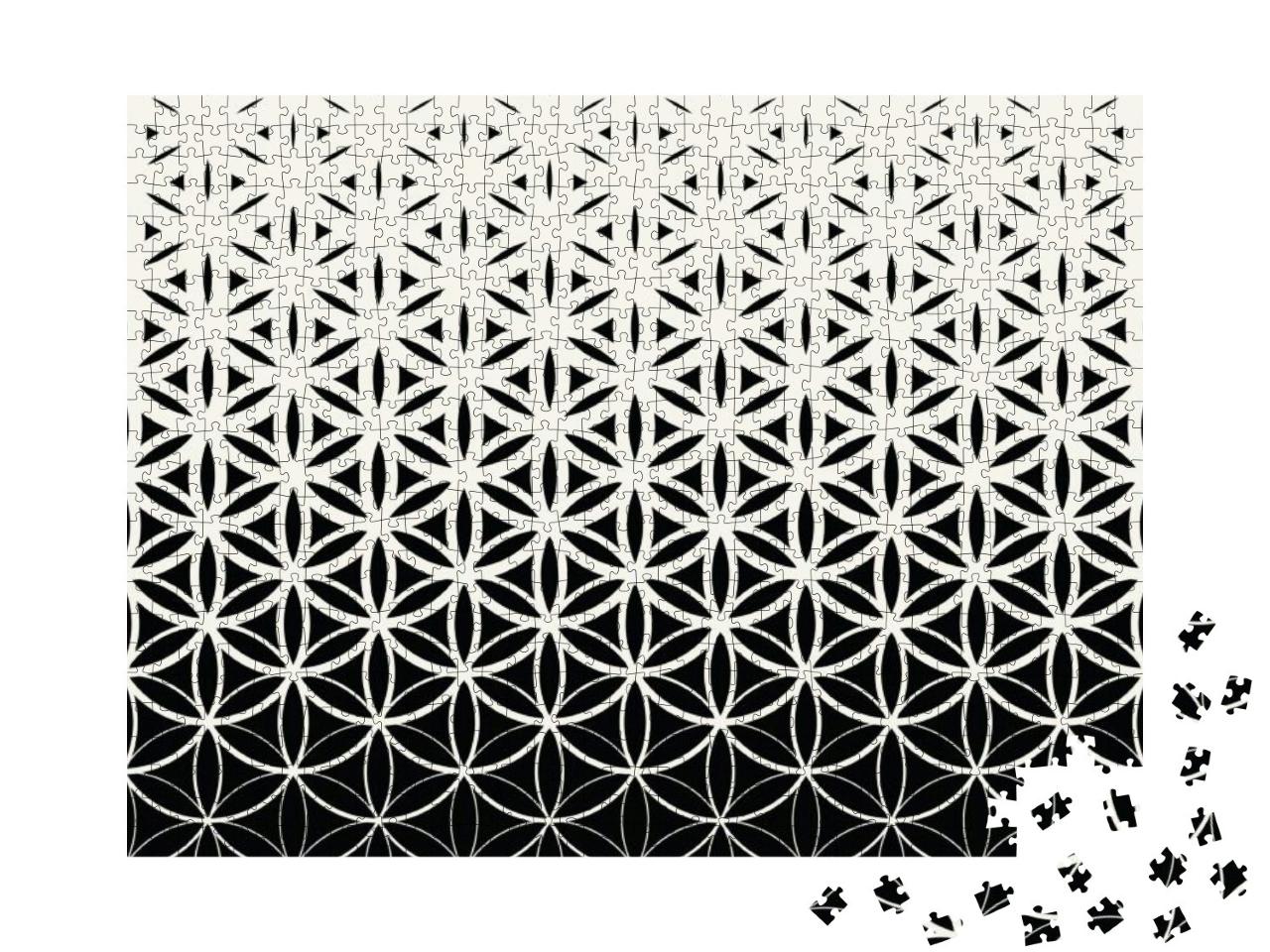 Abstract Sacred Geometry Black & White Gradient Flower of... Jigsaw Puzzle with 1000 pieces