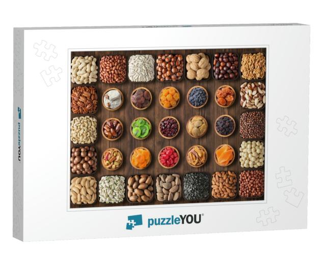 Mix Nuts & Dried Fruit on Table Background... Jigsaw Puzzle