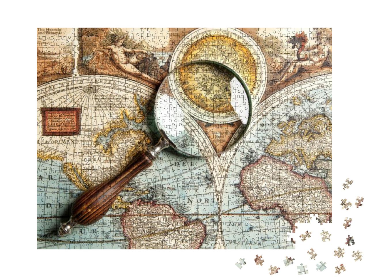 Magnifying Glass & Ancient Old Map... Jigsaw Puzzle with 1000 pieces