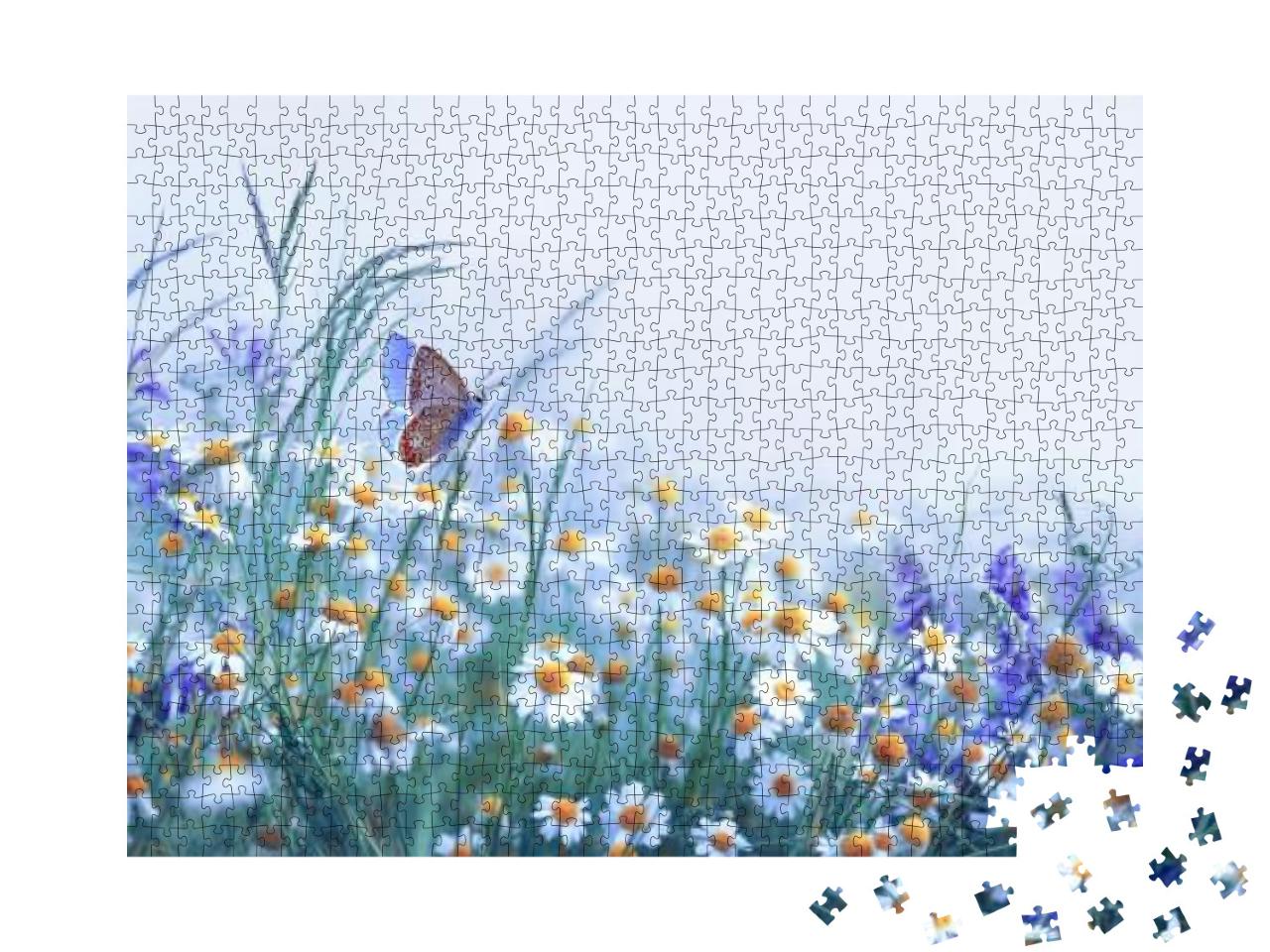 Beautiful Wild Flowers Chamomile, Purple Wild Peas, Butte... Jigsaw Puzzle with 1000 pieces