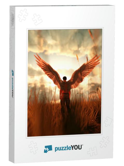 3D Illustration of an Angel in Grass Field... Jigsaw Puzzle