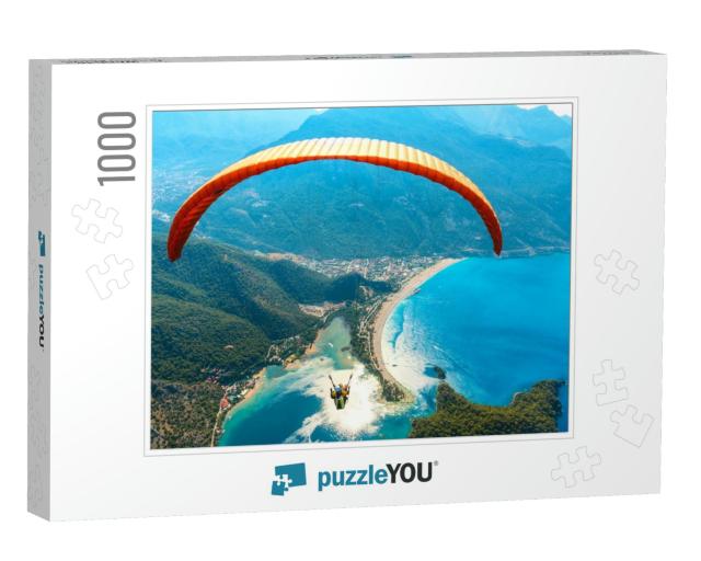 Paragliding in the Sky. Paraglider Tandem Flying Over the... Jigsaw Puzzle with 1000 pieces
