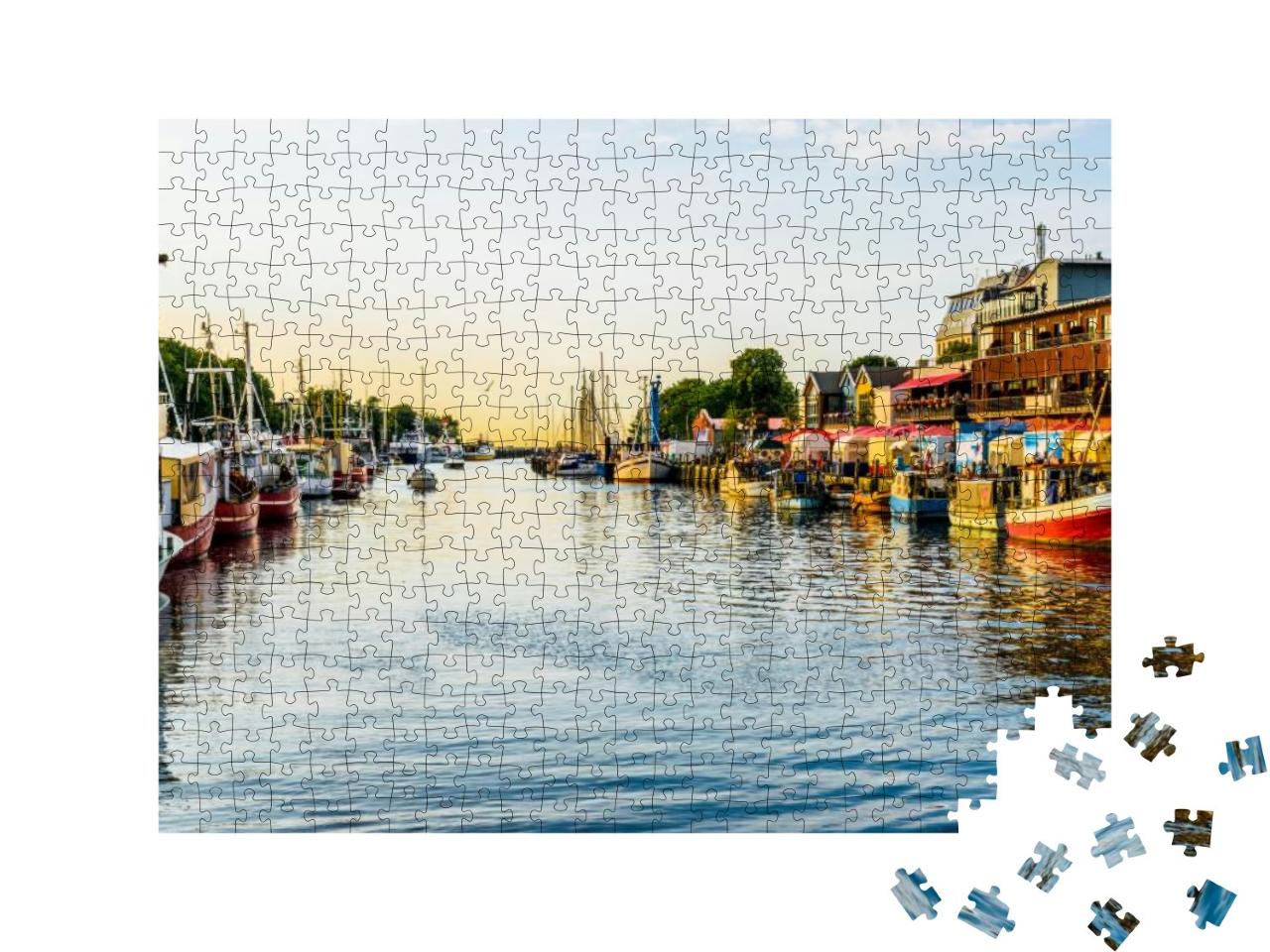 Canal with Ships & Baltic Sea in Warnemuende, Rostock Ger... Jigsaw Puzzle with 500 pieces