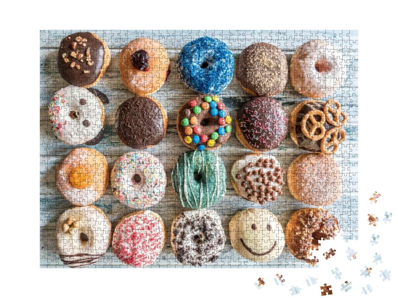 Many Sweet Glazed Donuts on the Table... Jigsaw Puzzle with 1000 pieces