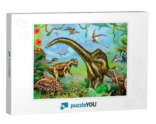 The Ancient World of Dinosaurs, Giant Dinosaurs of the Me... Jigsaw Puzzle