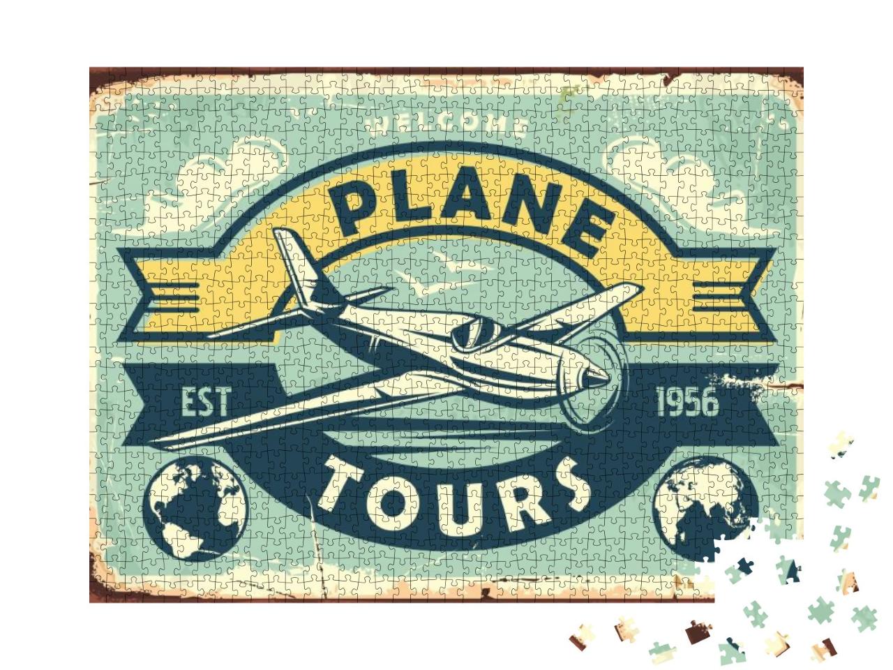 Air Transport Vintage Metal Sign with Airplane, Clouds &... Jigsaw Puzzle with 1000 pieces
