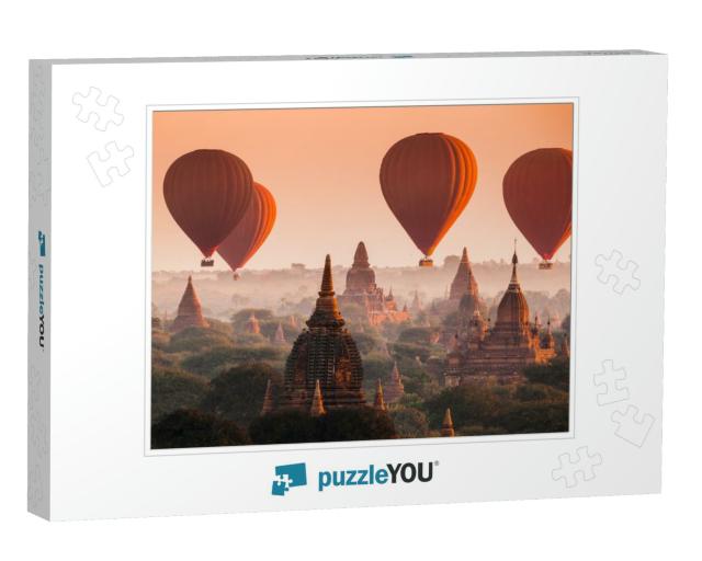 Hot Air Balloon Over Plain of Bagan in Misty Morning, Mya... Jigsaw Puzzle