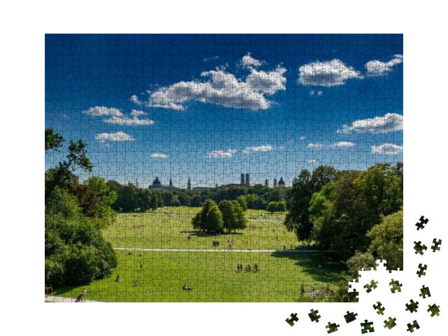 View from the Arch of the English Garden in Munich. Aeria... Jigsaw Puzzle with 1000 pieces