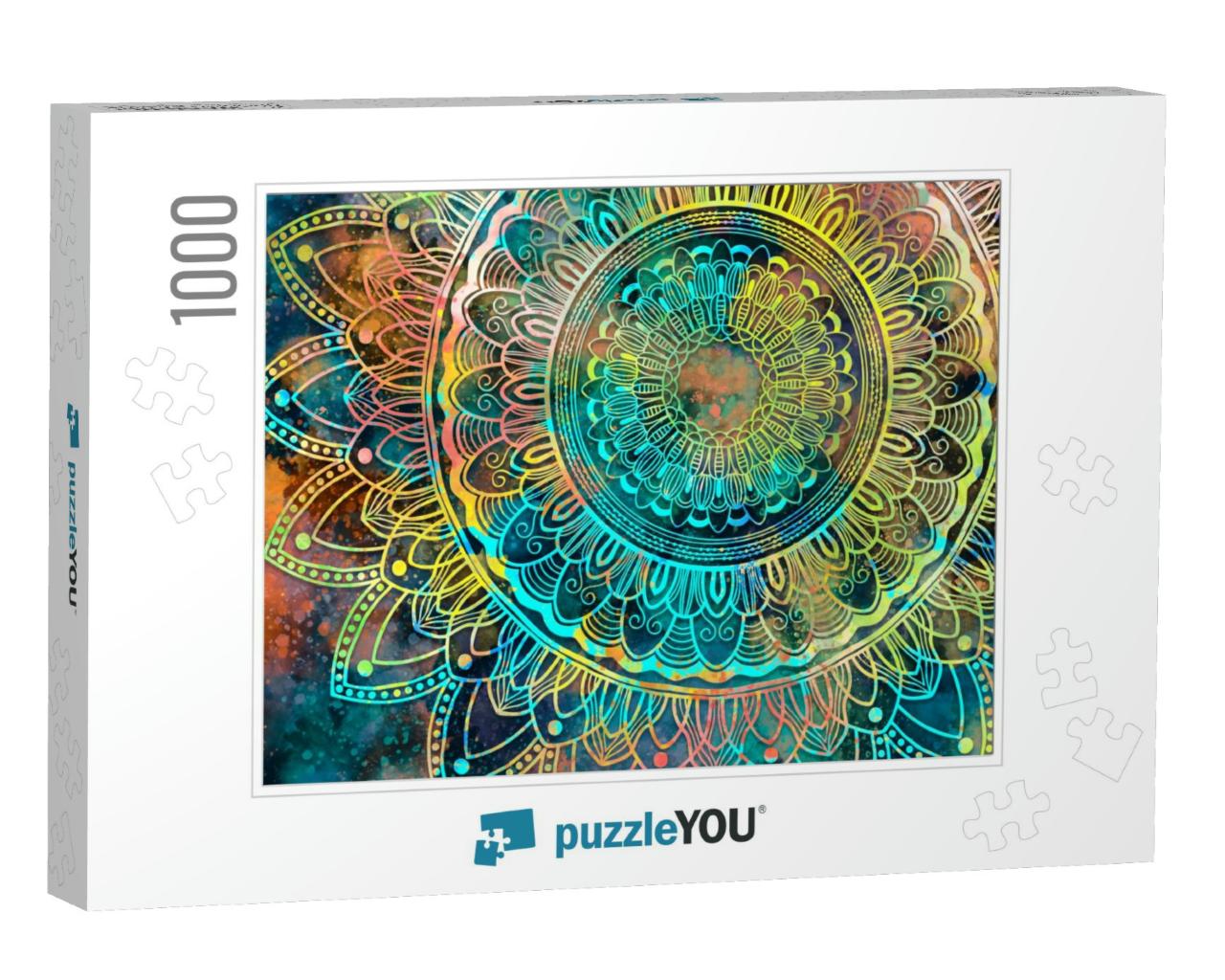 Abstract Mandala Graphic Design & Watercolor Digital Art... Jigsaw Puzzle with 1000 pieces