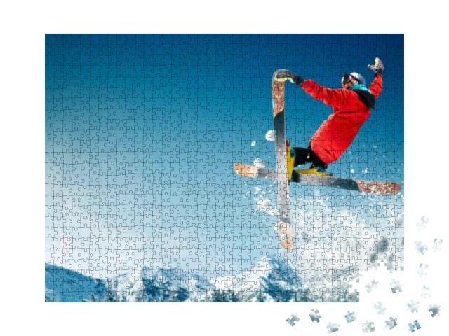 Skiing. Jumping Skier. Extreme Winter Sports... Jigsaw Puzzle with 1000 pieces