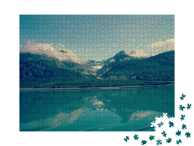 Reflection of Snowy Mountains in Teal Glacier Water... Jigsaw Puzzle with 1000 pieces