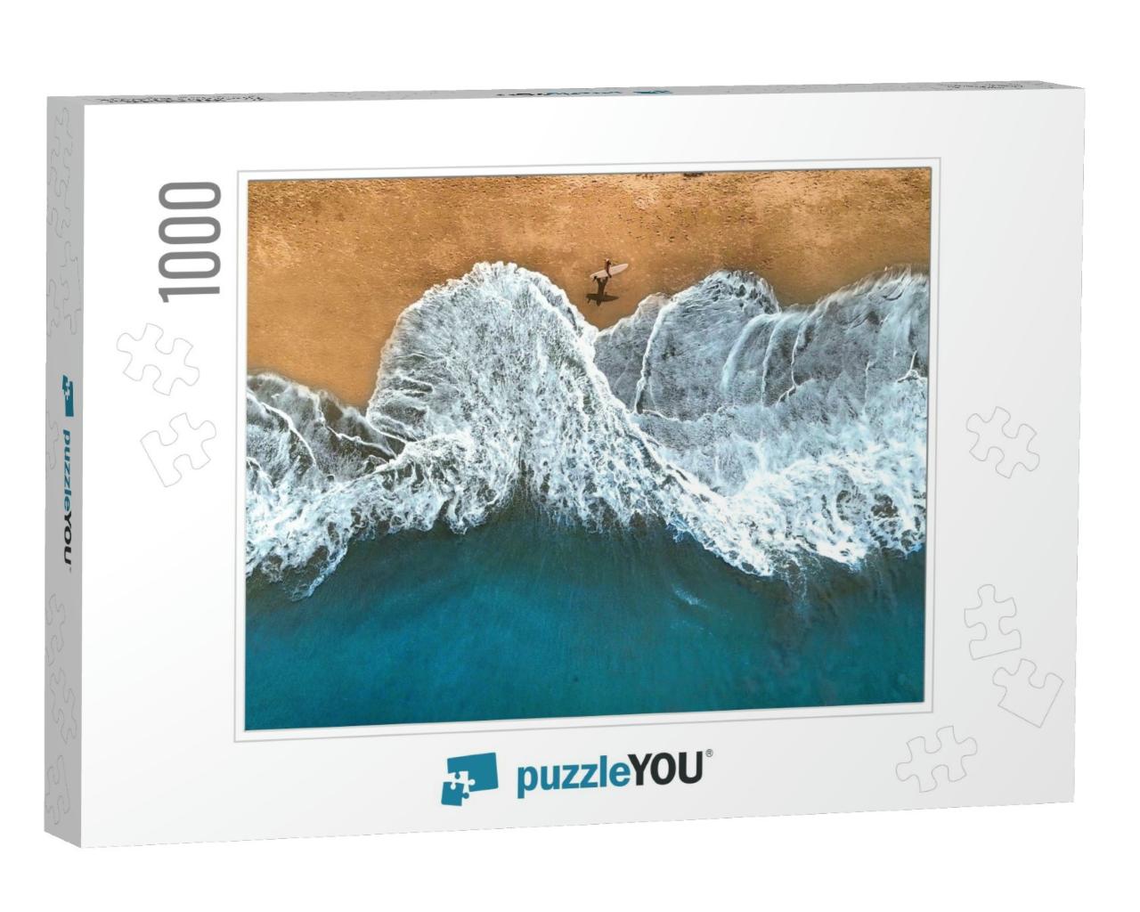 Aerial, Top Down Unrecognizable Surfer Walking Along the... Jigsaw Puzzle with 1000 pieces